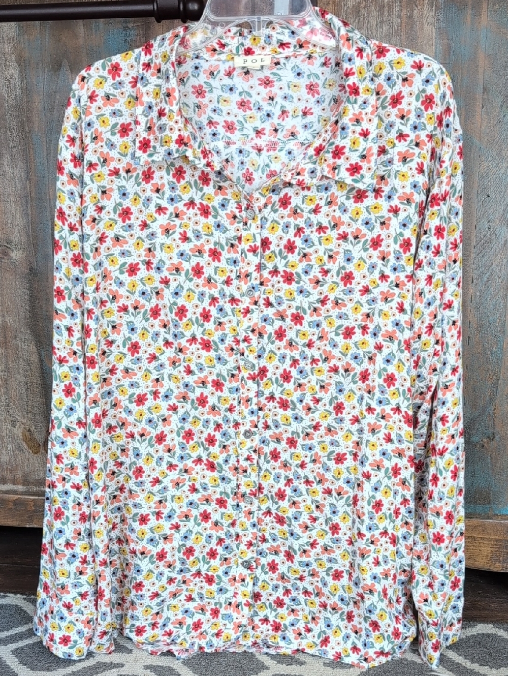 POL By Anthropologie Floral Button Down Shirt Hi/Low Hem - Women's Large